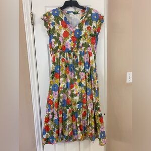 THML 100% Cotton Bright Floral V Neck Midi Dress, L